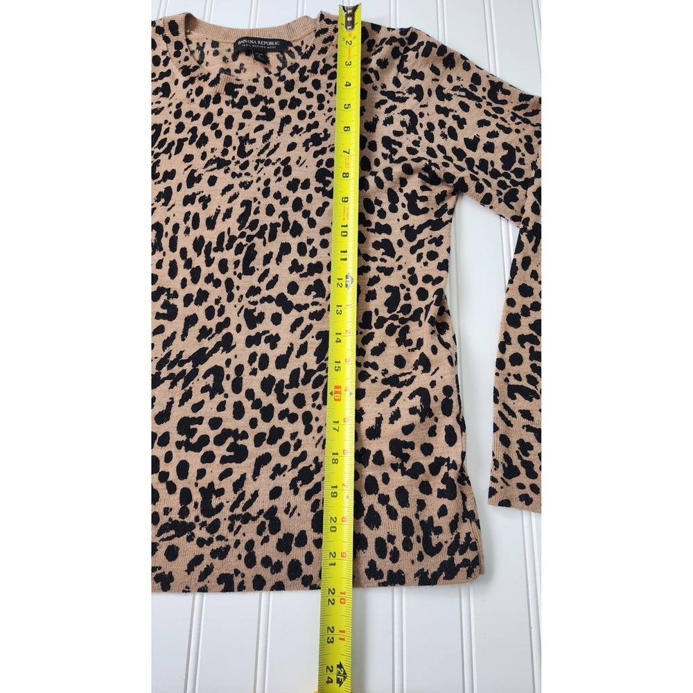 Banana Republic Leopard Print 100% Merino Wool Crewneck Sweater Tan Black Size S - Picture 7 of 9